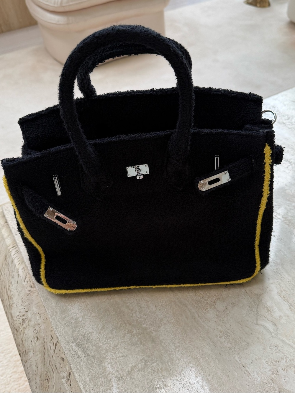 Boatkin Black Women's Tote Bag with Yellow Trim - Lux Terry Texture